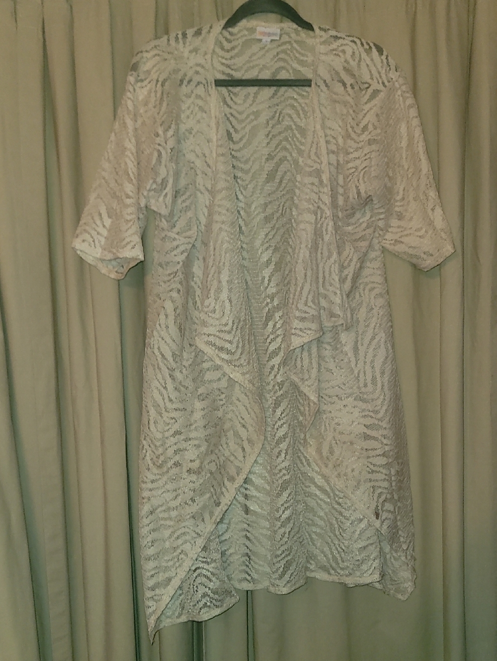 LuLaRoe Cream Lace Zebra-Pattern Long Sleeve Shirley Duster
